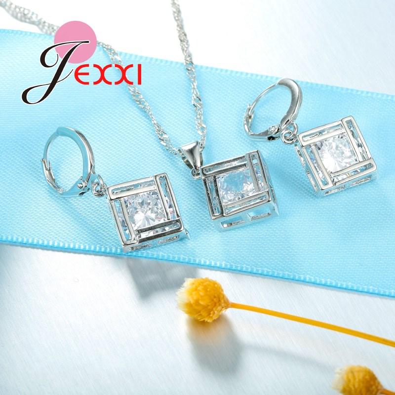Brand 925 Sterling Silver Wedding Bridal Jewelry Set For Women Cubic Zircon Rhinestone Pendant Necklaces Earring