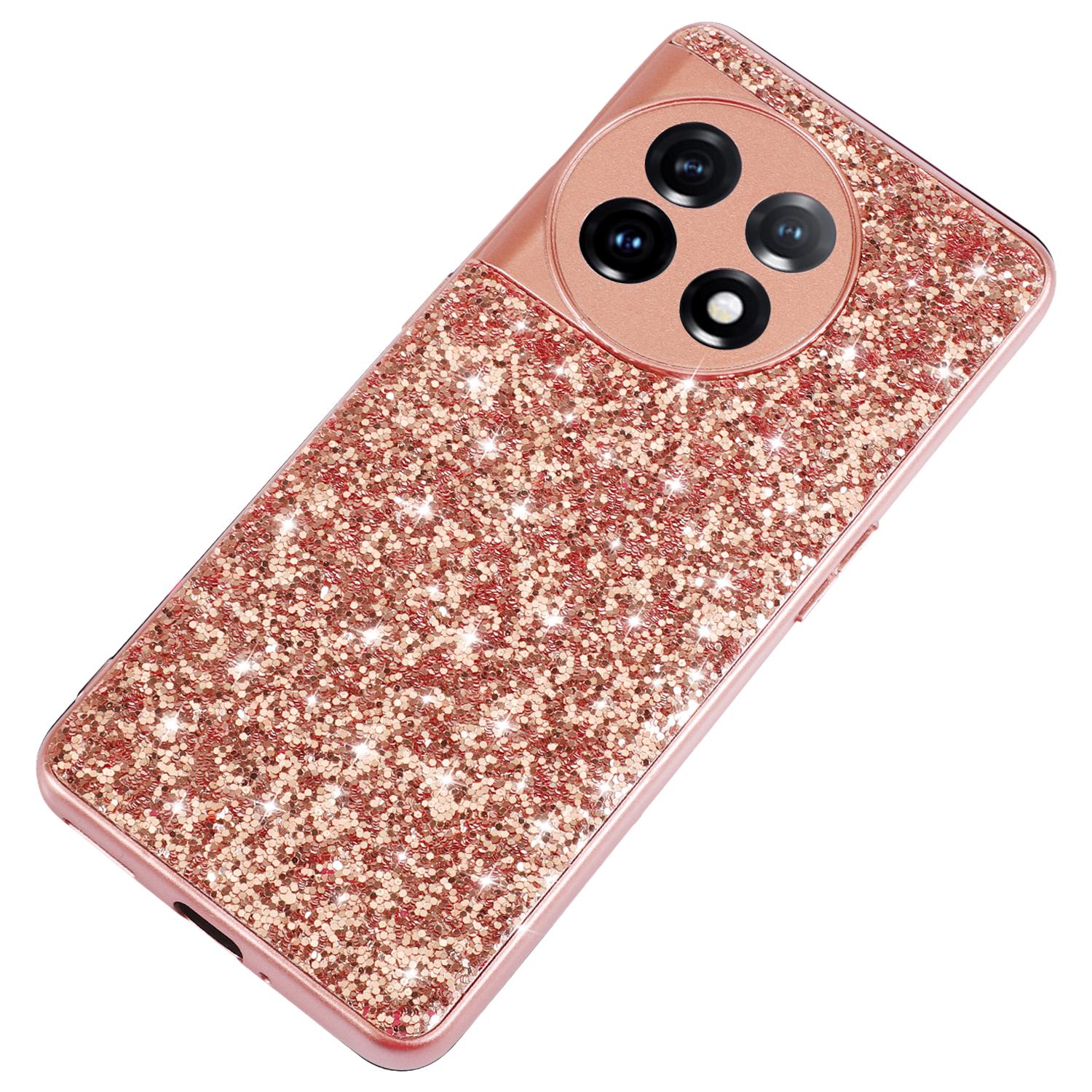 

Protective Cover for OnePlus 11 5G Shiny Glitter Sequins Electroplating TPU Frame Hard PC Phone Case Rose Gold