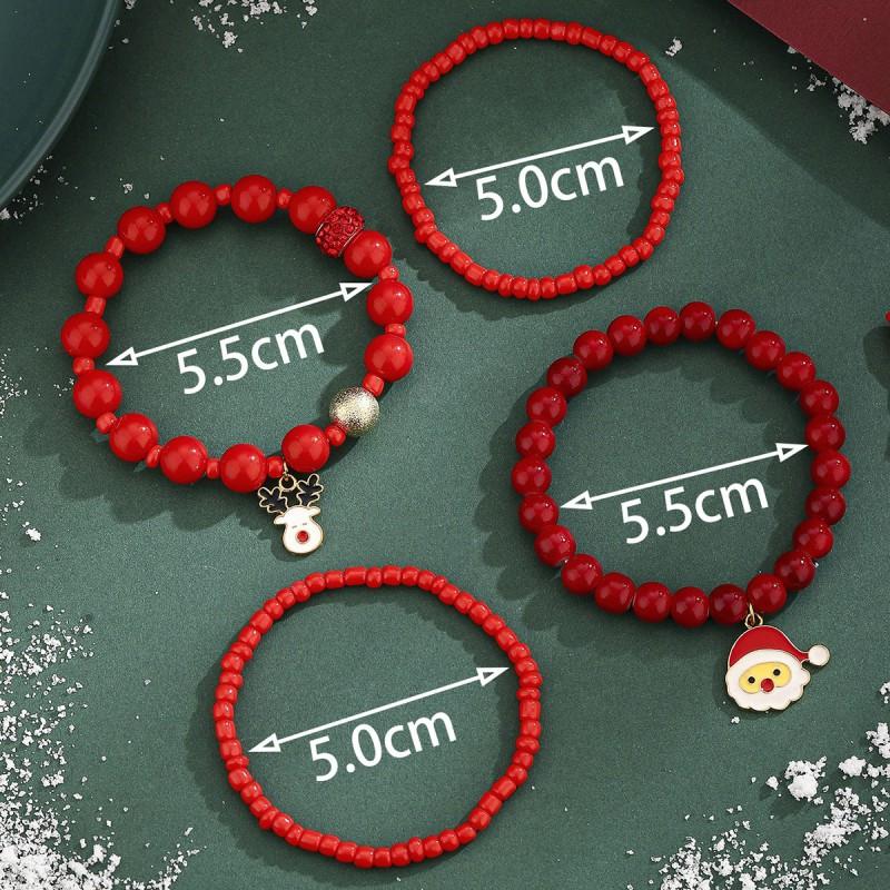 Christmas Jewelry Set Snowflake Santa Hat Reindeer Snowman Beaded Bracelet Men Women Holiday Party Gift