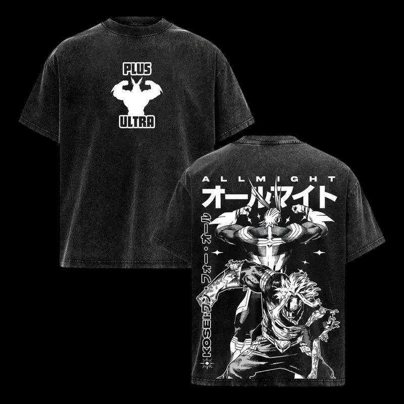 Deku All Might My Hero Academia Anime Clothing Men Women T-shirts Vintage Washed T Shirt Casual Cotton Tee Harajuku Male Tshirt