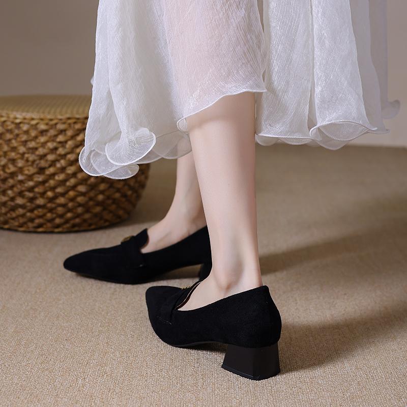 French High Heel Single Shoes Women's Square Toe Block Heel Wedding Shoes