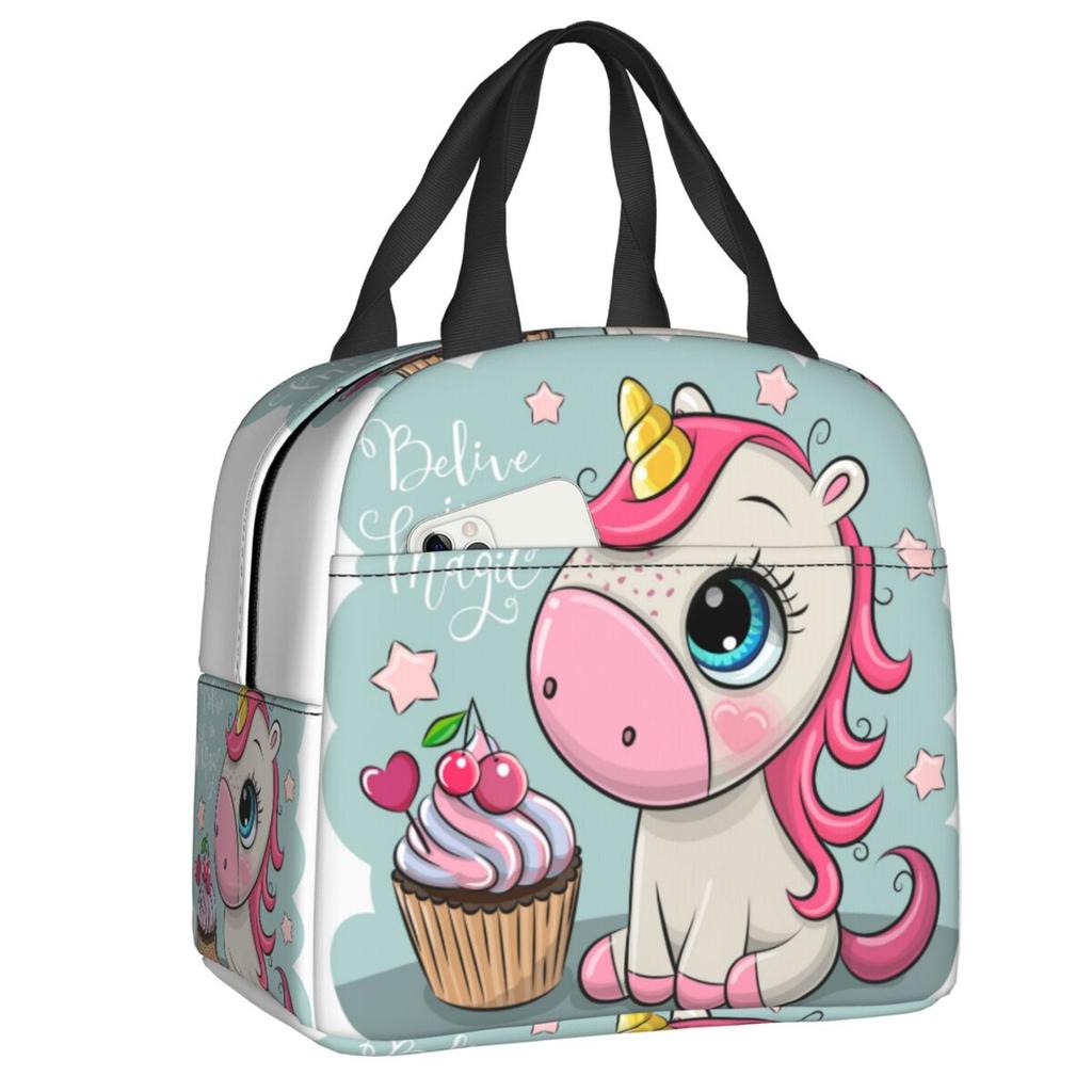 Bonito Unicornio Sentado en la Luna Lonchera Portátil para Mujer Enfriador Impermeable Térmico Aislado para Alimentos Bolsa de Almuerzo para Escolares Niños Estudiantes