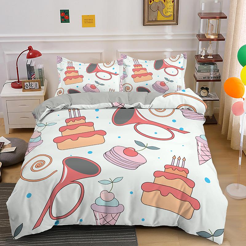 Coffee Cake King Queen Duvet Cover Lovely Afternoon Tea Drawing Bedding Set For Adult Western Drink 2/3pcs Polyester Quilt Cover