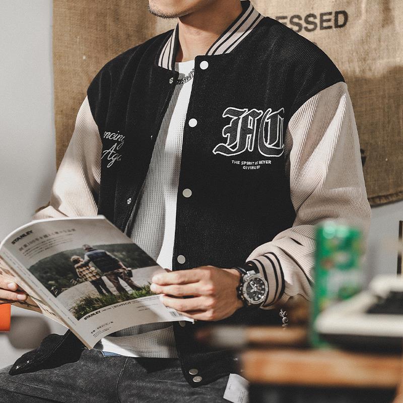 American Heavy Baseball Jersey Men'S Autumn Cardigan Sweater Men'S Trendy Brand Bomber Jacket Corduroy Jacket