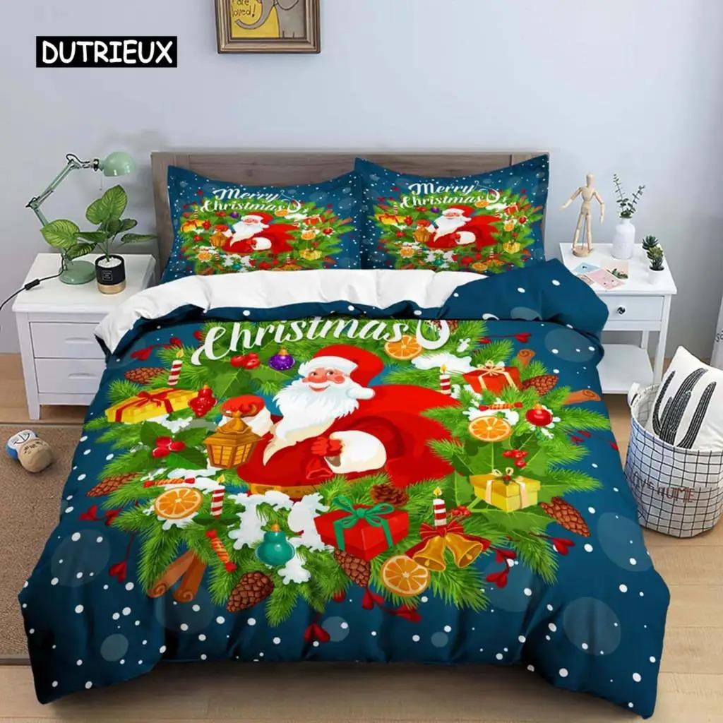 Santa Claus Print Duvet Cover for Adult Kids Microfiber Bedding Set Pillowcase Christmas Decor Quilt Cover 23pcs King Twin Size