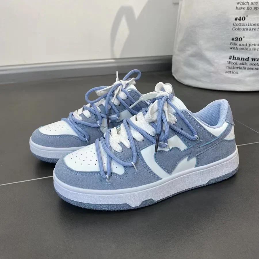 

2024 Новые летние кроссовки Girly Heart Fashion Blue Casual Sneakers New Couple Trend Lace-up White Sneakers Women Shoes 38