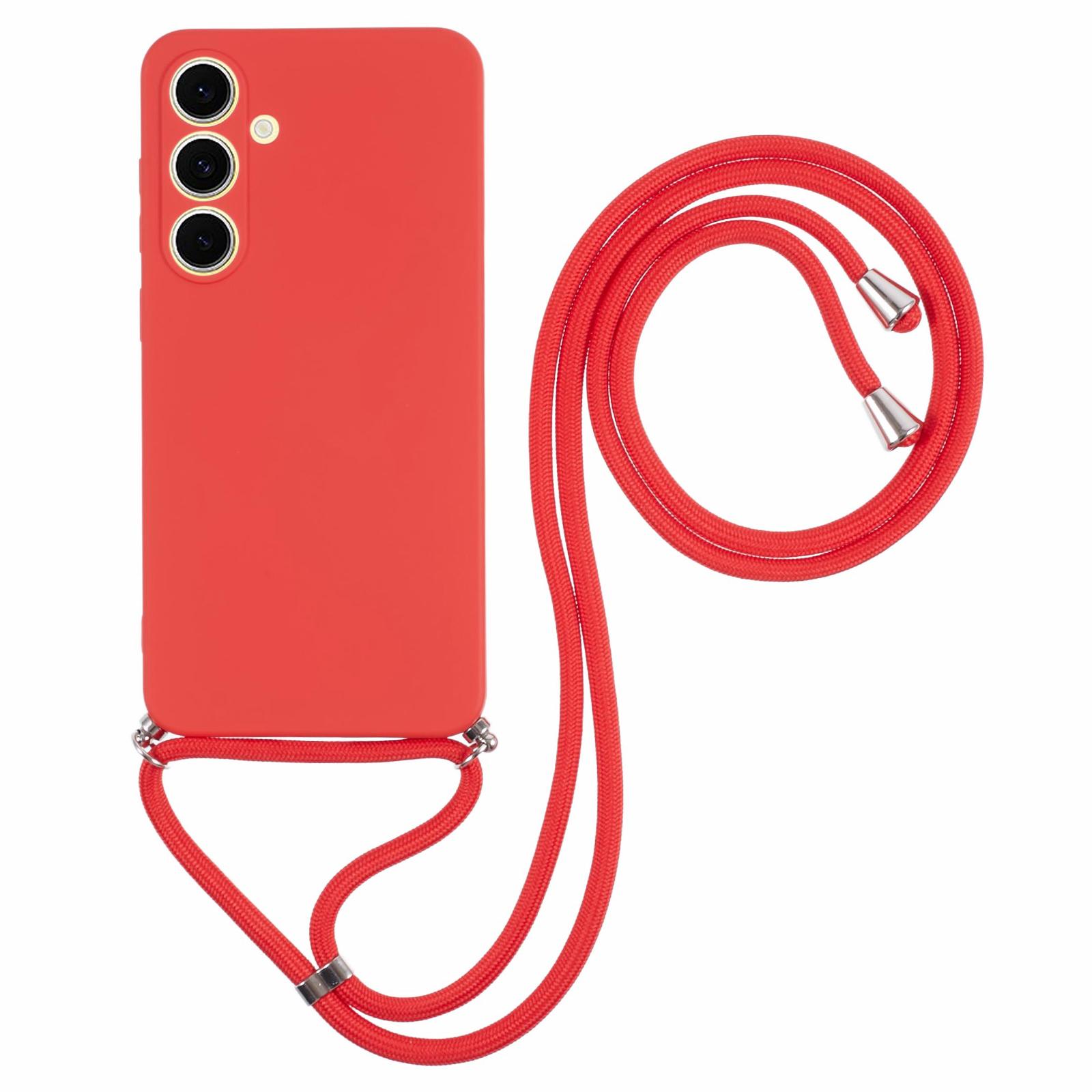 

For Samsung Galaxy S25 FE Case Flexible TPU Fiber Lining Anti-Shock Crossbody Phone Cover Red