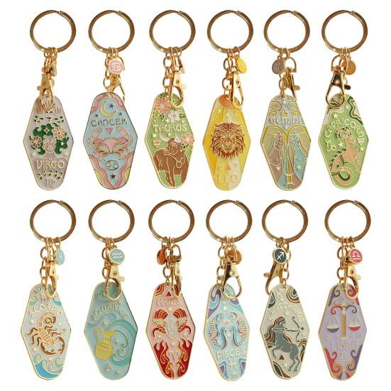 Tierkreis Schlüsselanhänger Anhänger Zwölf Sternbilder Muster Retro Tierkreis Motel Schlüsselanhänger Böhmischer Stil Emaille Schlüsselanhänger