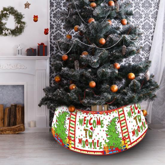 Christmas Tree Collar 22 Inch Green Elf Xmas Tree Base Stand Cover Fabric Tree Ring for Farmhouse Holiday Party Decor