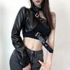 Stylish Asymmetrical Metal Buckle Halter-Neck Pu Leather One-Sleeve Jacket 2025 Spring and Autumn European and American Amazon New Model