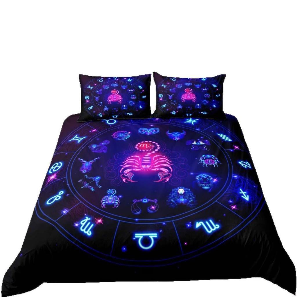 Twelve Constellations Bedding Quilt Cover Set Galaxy Theme Down Quilt Cover Home Bedroom Decoration Three-Piece Set