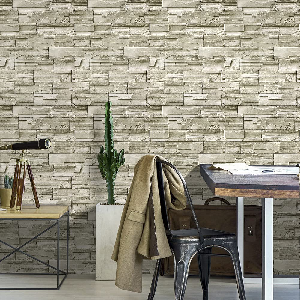 Homya Wallpaper 45cm X Remake Peelable No Glue DIY Mildew Wall Sticker Stone-Look Stickers, 6m, Brick-Look Stickers, Sheet, Wallpaper, Required,