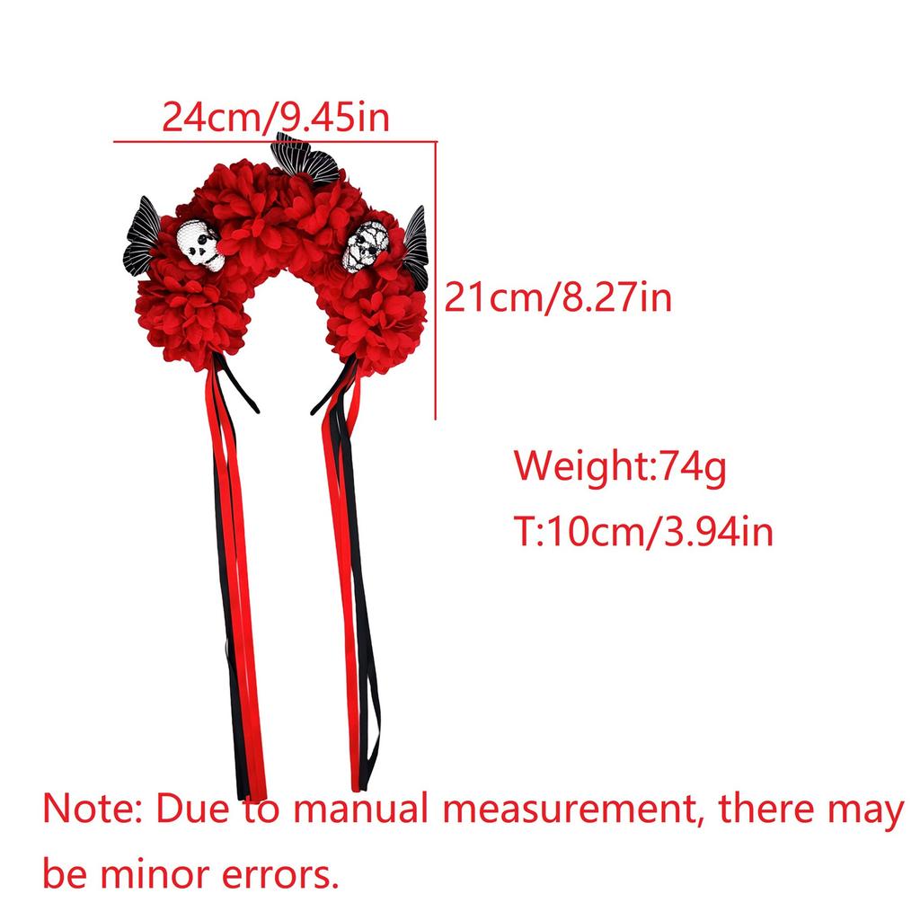Reusable Practical Plastic Skull Headband And Simulated Floral Decors Costume Headband For Halloween Theme Parties