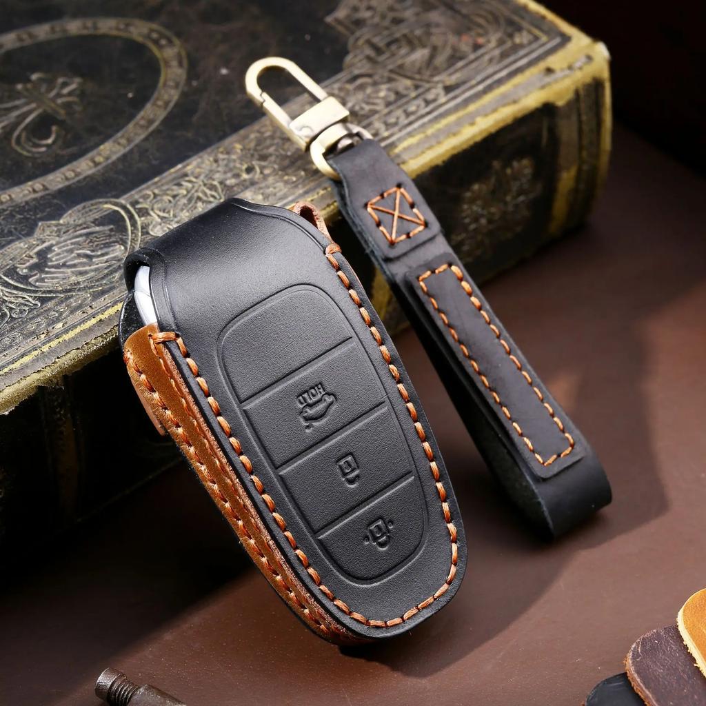 Leather Car Key Cover Keychain Holder Case Protector for Hyundai Tucson Solaris Sonata Hybrid Nexo Nx4 Grand Santa Fe Remote