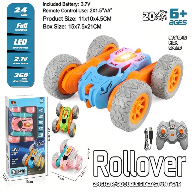 New Multifunctional Mini Remote Control Car with Lights Type-C Fast Charging 2.4GHz Double Sided Flips RC Cars 360° Rotates RC Stunt Car Toys for Kids