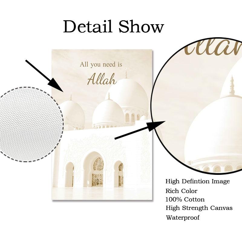 Pósteres artísticos de pared islámica, póster de edificio musulmán, pintura abstracta en lienzo, citas impresas de Alá, imágenes escandinavas, decoración de habitación