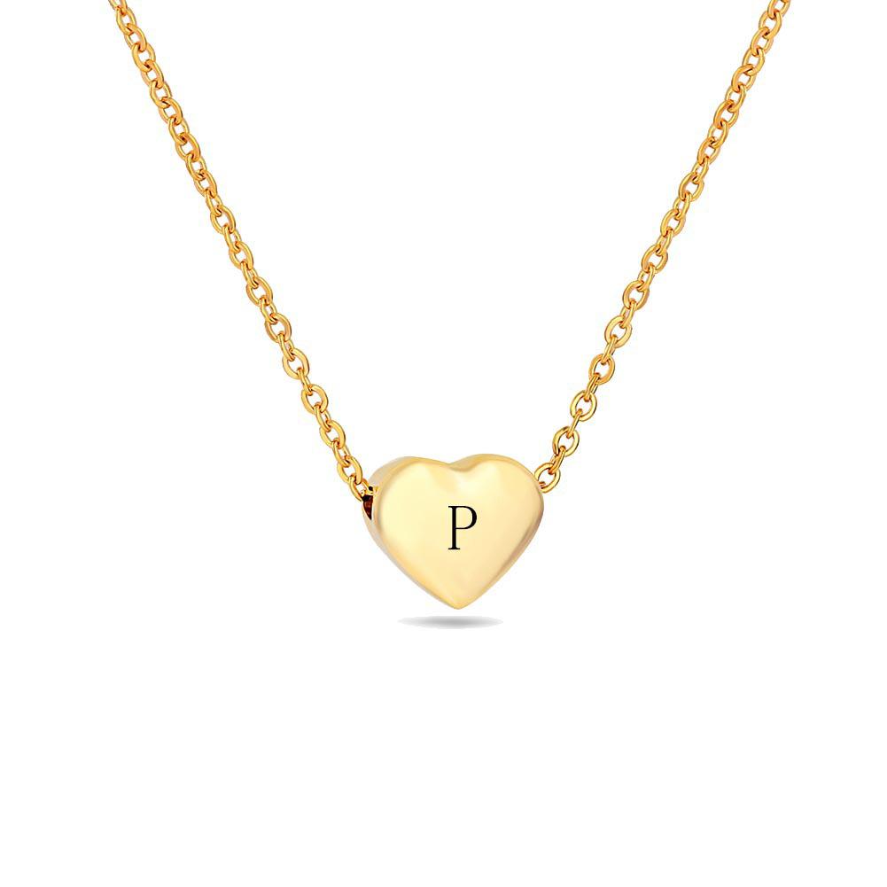 11MM Heart Laser-Engraved Stainless Steel Necklace with 26 English Letters for Women