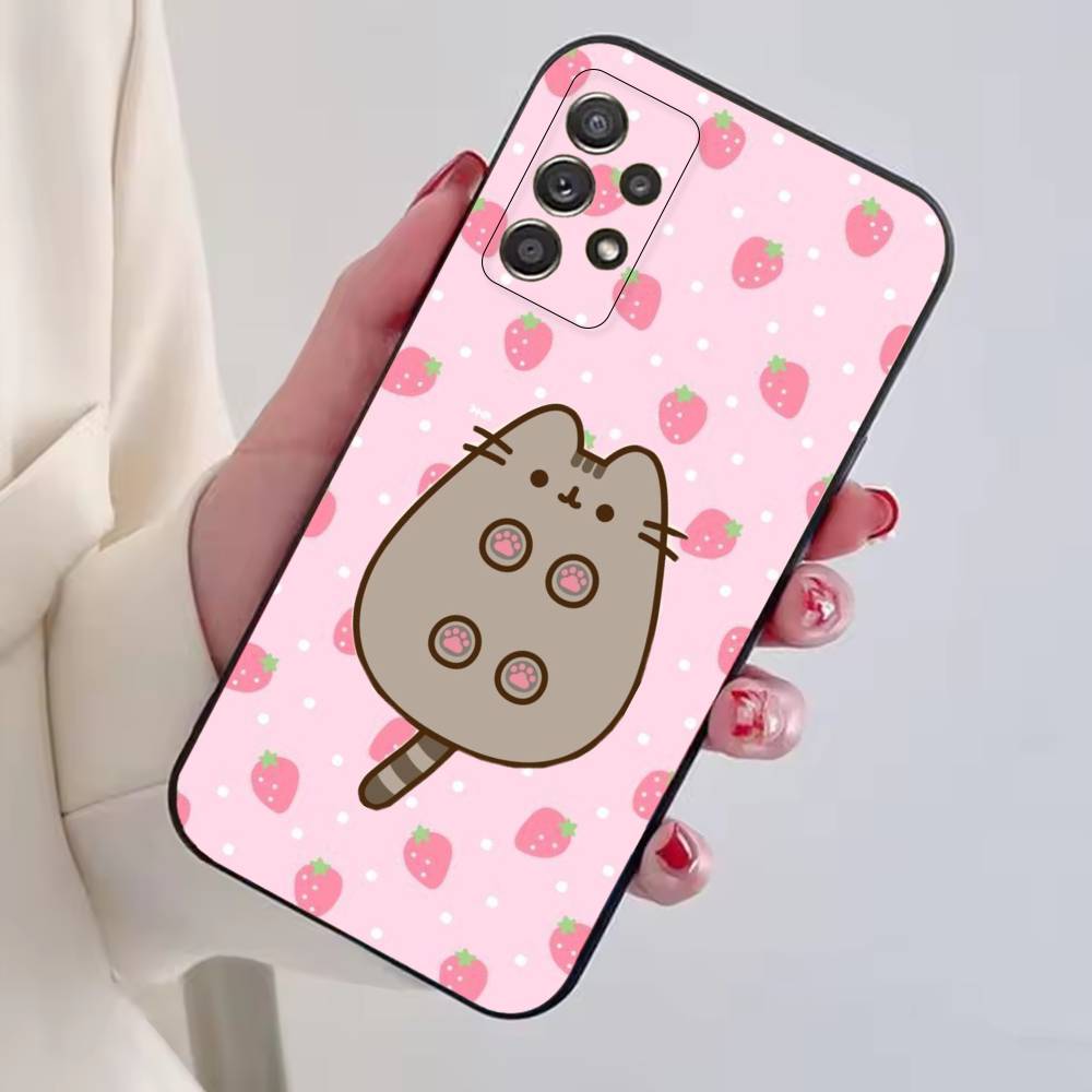Cute Cat Rainbow Pusheens Phone Case For Samsung S25,S24,S21,S22,S23,S30,Ultra,S20,Plus,Fe,Soft Silicone Black Cover
