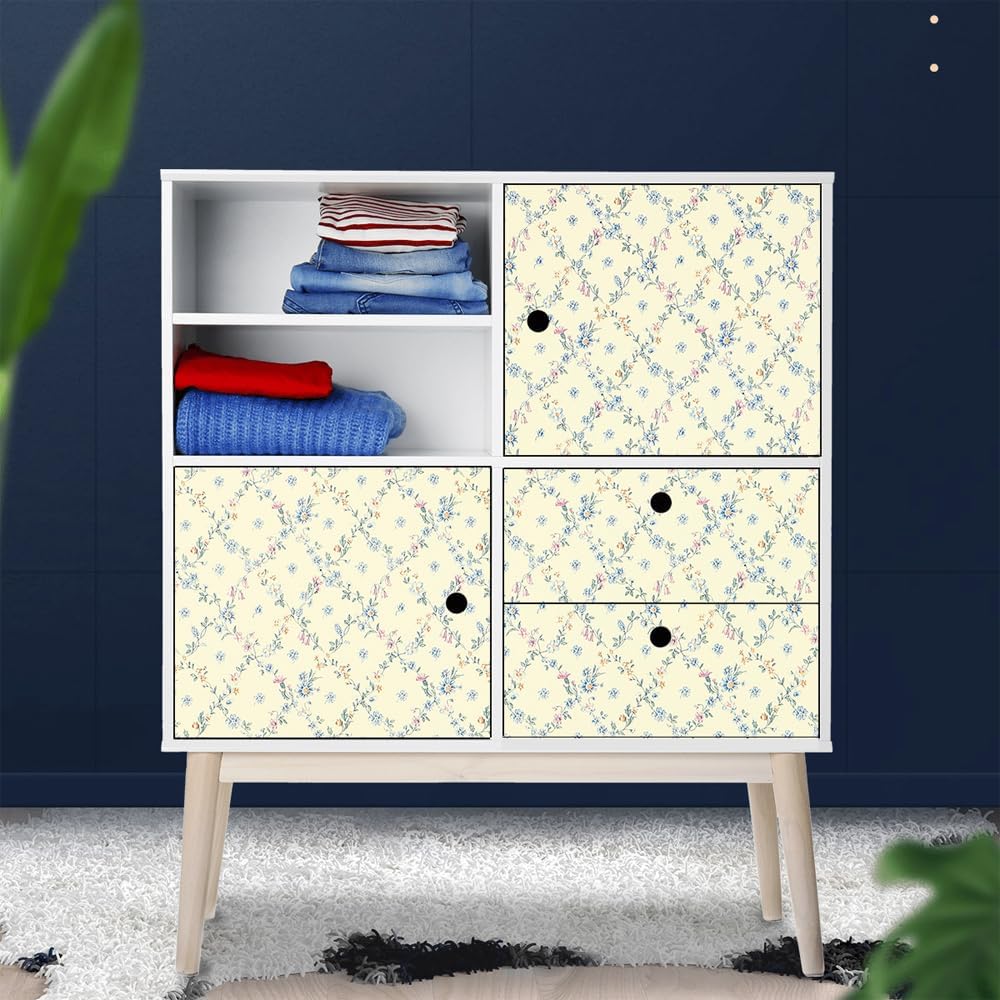 Self Adhesive Yellow Floral Shelf Liner Contact Paper for Dresser Cabinets Walls Backsplash Furniture Decal 17.7x197 Inches