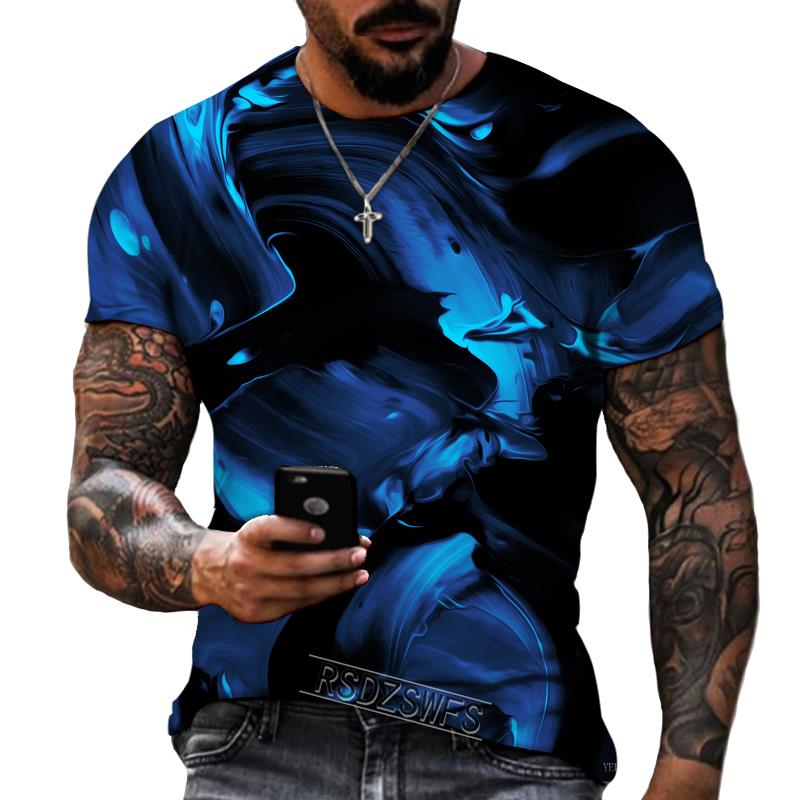 Blue And Black Color Mix And Match 3D Printing Men's Round Neck T-shirt Lycra Polyester Fabric Casual Brand Clothing Oversized