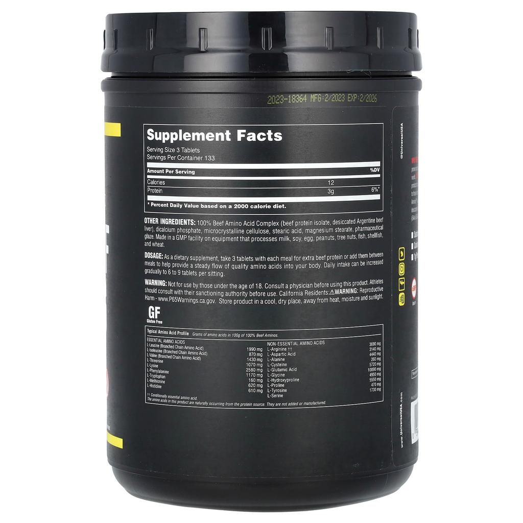 Universal U, Classic Series, 100% Beef Amino Acids, 400 Tablets