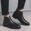 Men's Casual High Top Zipper Boots - Autumn & Winter Fashion, Korean Style, Solid Color Leather.