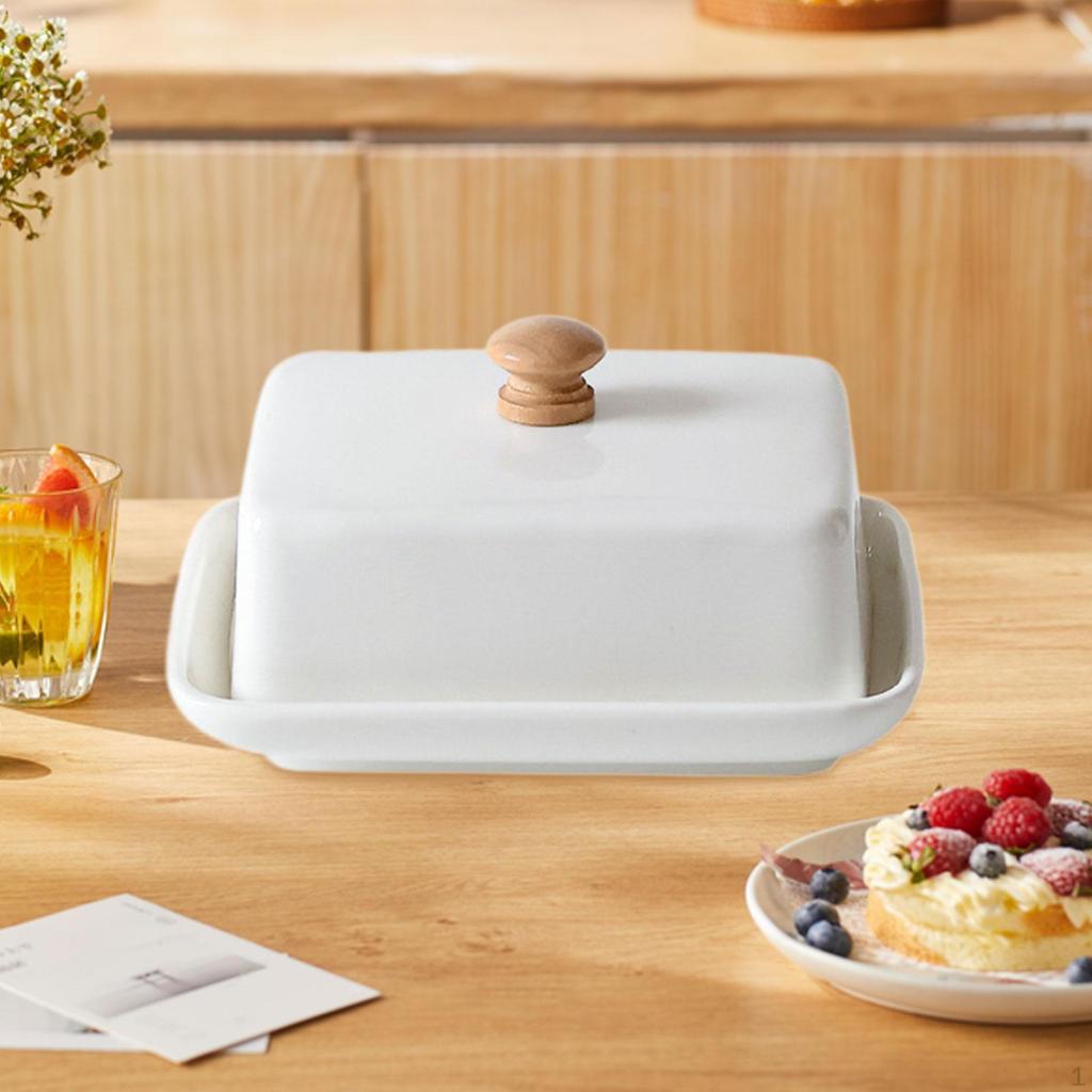 Ceramic Butter Storage Keeper with Cover Large Elegant Cream Cheese Container for Hotel Fridge