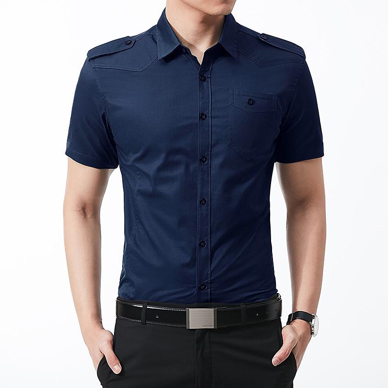 

Летняя мужская повседневная однотонная рубашка в стиле ретро с короткими рукавами 6XL темно-синий