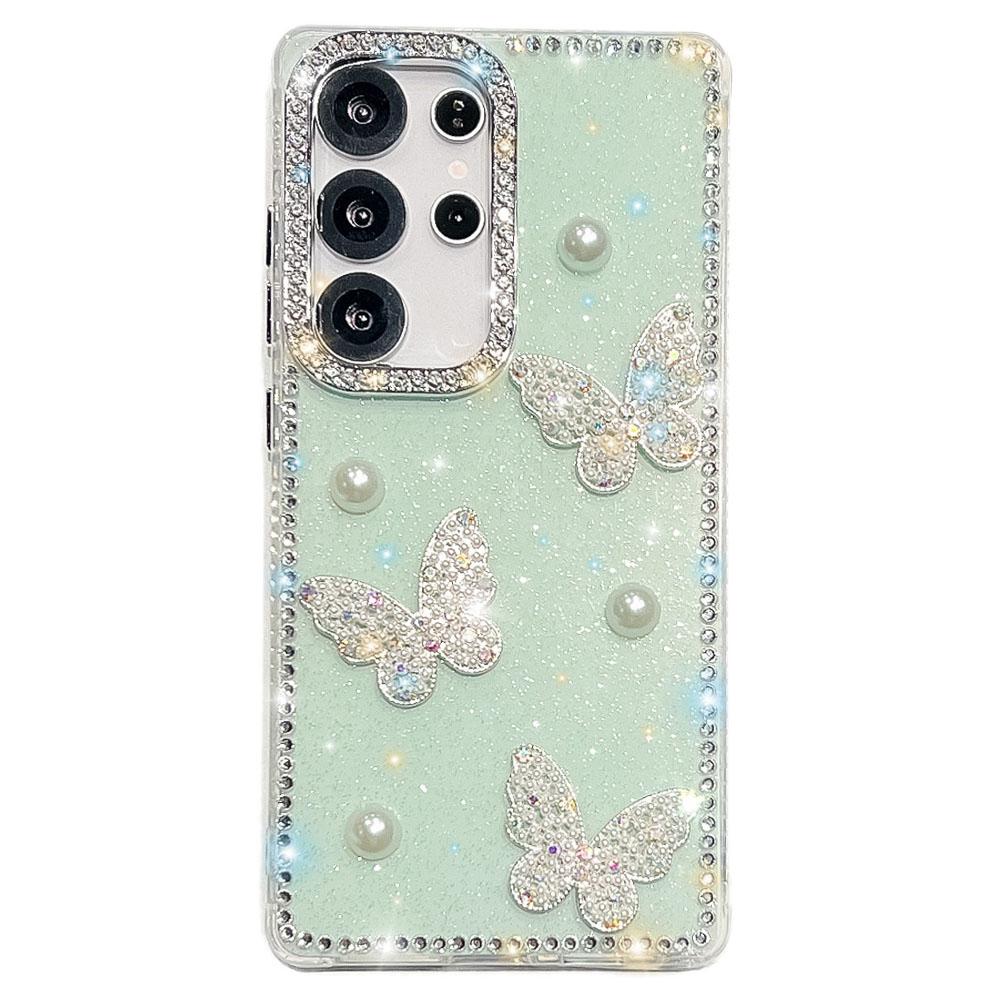For Samsung Galaxy S25 Ultra Case Rhinestone Edge Pearl Butterfly Decor TPU+PC IMD Phone Cover