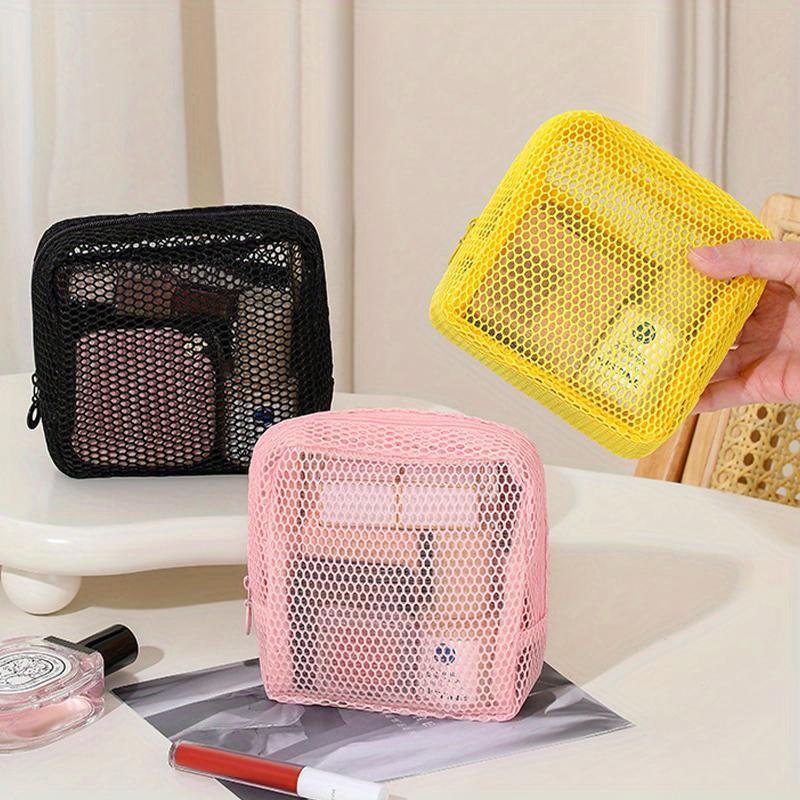 Square Mesh Cosmetic Bag Portable Lipstick Storage Bag With Zipper Multi-purpose Sundries Storage Bag Cute Student Case