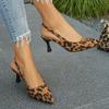 Fashion leopard print sandals pointed stiletto sandals women's 2025 spring and summer new shallow mouth bag head empty sandals