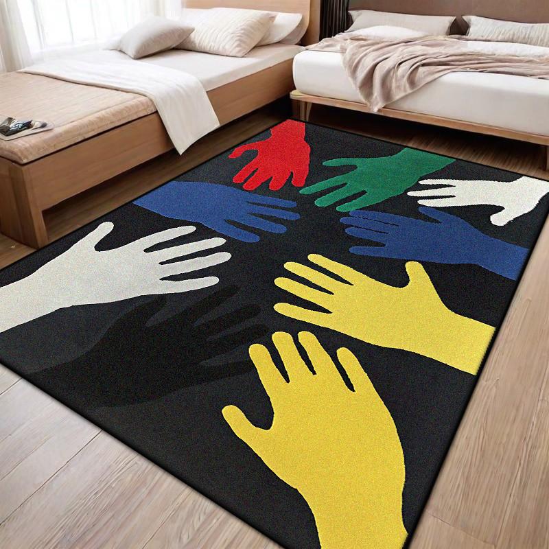 Modern Abstract Palm Pattern Living Room Carpet Light Luxury Decoration Sofa Bedside Soft Rug Bedroom Fluffy Plush Mat Non-slip