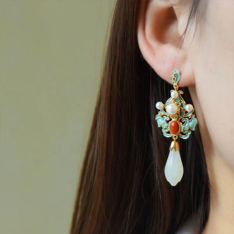 

Серьги Magnolia Antique Sterling Silver 925 в китайском стиле, старинные, костюмные, придворные, синие, в этническом стиле, оперные, натуральные