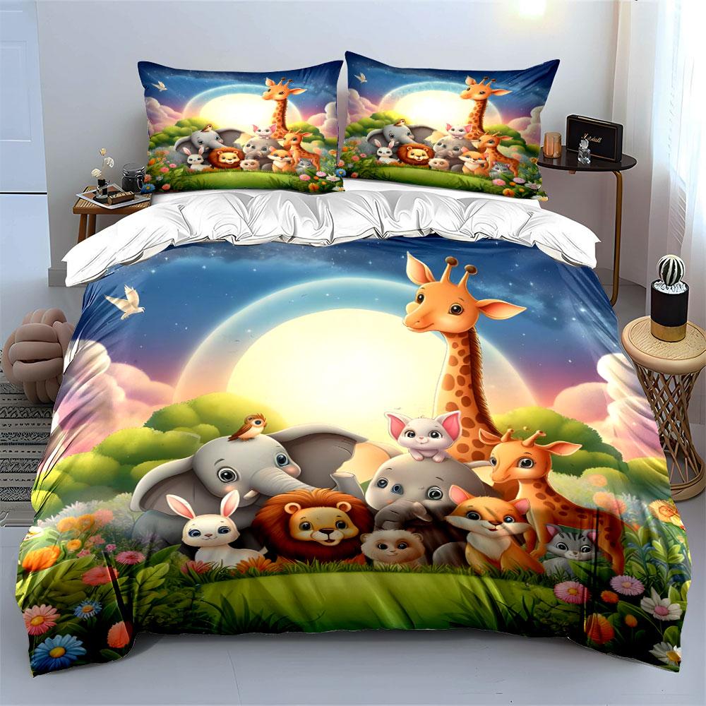 Cartoon Animal Decor Set Kids Multiple Sizes Kid'S And Adults' Bedroom Exquisite 3Pc Bedding Set, Gift