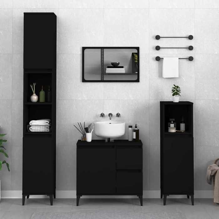 VidaXL Armoire de salle de bain noir 65x33x60 cm bois d'ingénierie 819829