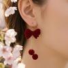 Fashionable Face Slimming Earrings 1 Pair Velvet Bow for Women, Red Christmas Bowknot Dangle Drop Sophisticated Banquet Jewelry with Ball Charm, Gift