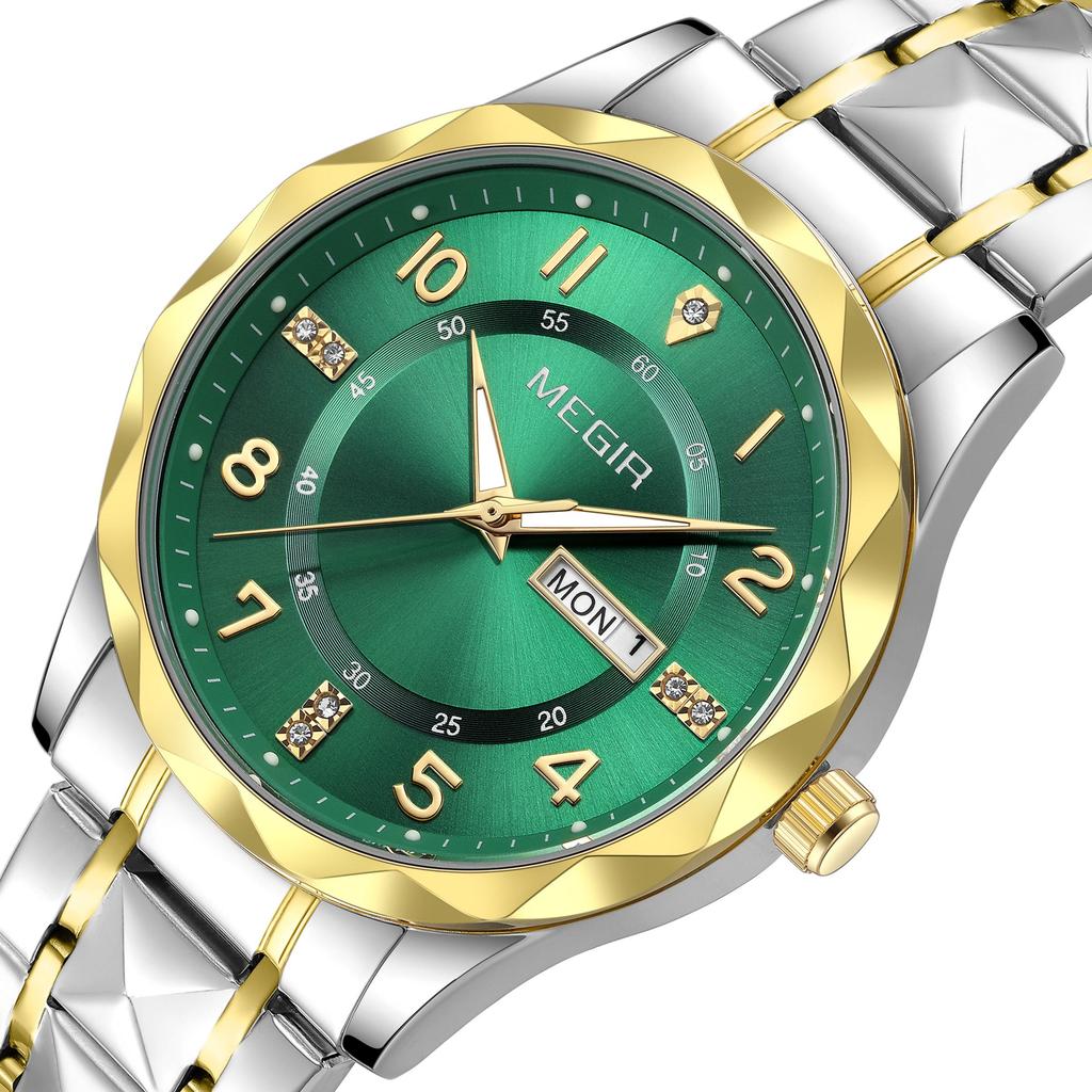 MEGIR Minimalist Fashion Quartz Wristwatch for Men Large Dial Business Leisure Watches with Date Week Clock Montre Homme 1093