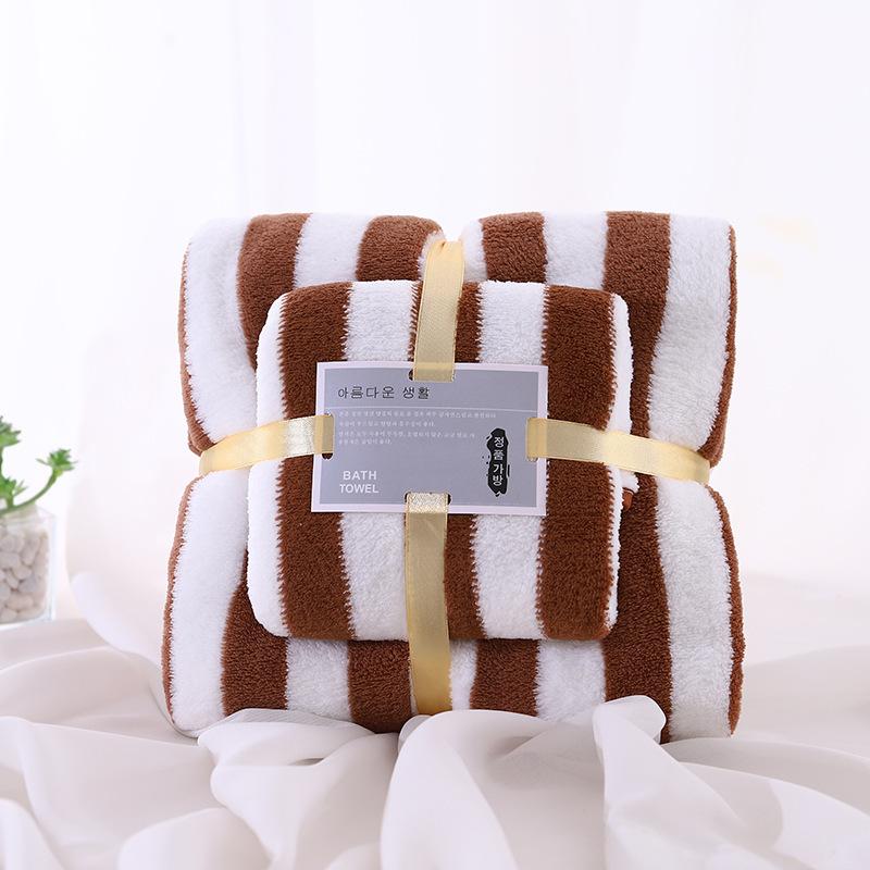 Ensemble de serviettes de bain épaissies pour mère et enfant serviette absorbante serviette de bain pour adulte rayure large cationique haute densité polaire corail