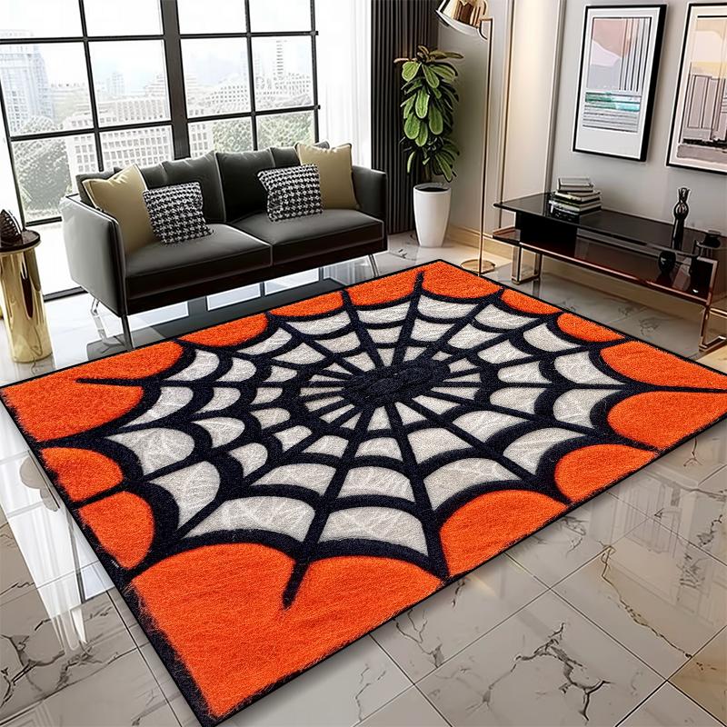 Abstract Web Area Rug – Artistic Spider Design Living Room Carpet, Non-Slip Oversized Gaming Room Floor Mat for Bedroom