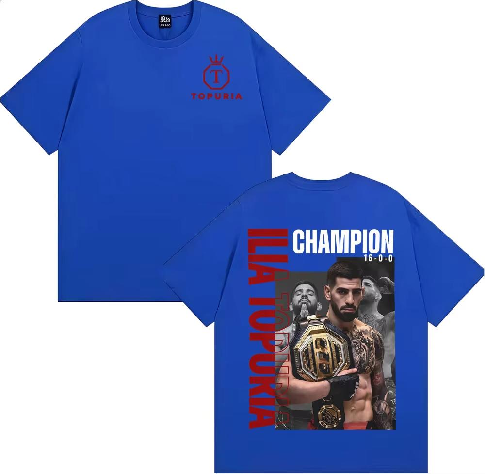Spain boxer Ilia Topuria 100cotton Unisexs shirt oversized portrait graphics summer Womens Y2k Hip Hop Oneck Streetwear Tshirt