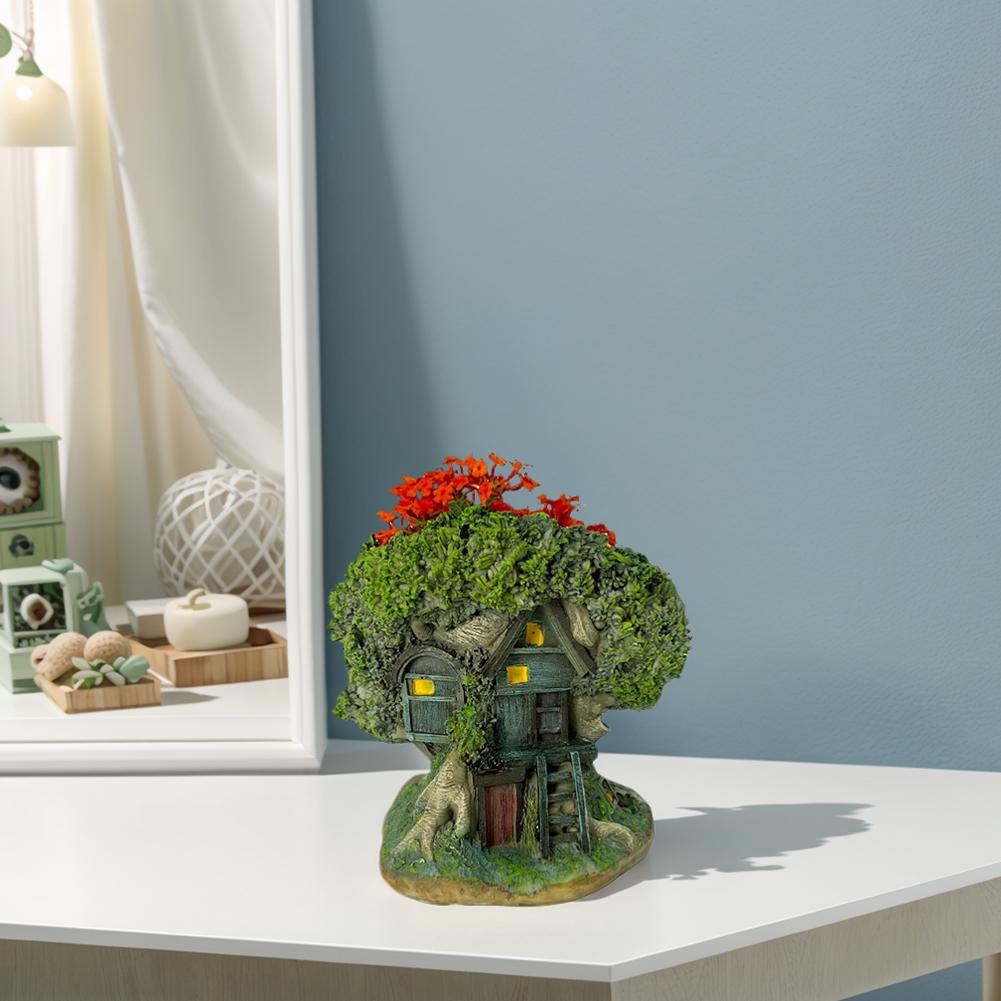 Tree House Flower Pot Bonsai Pot Decorative Forest House Planter Pot Resin Desktop Plant Pot Multi-Function for Home Office