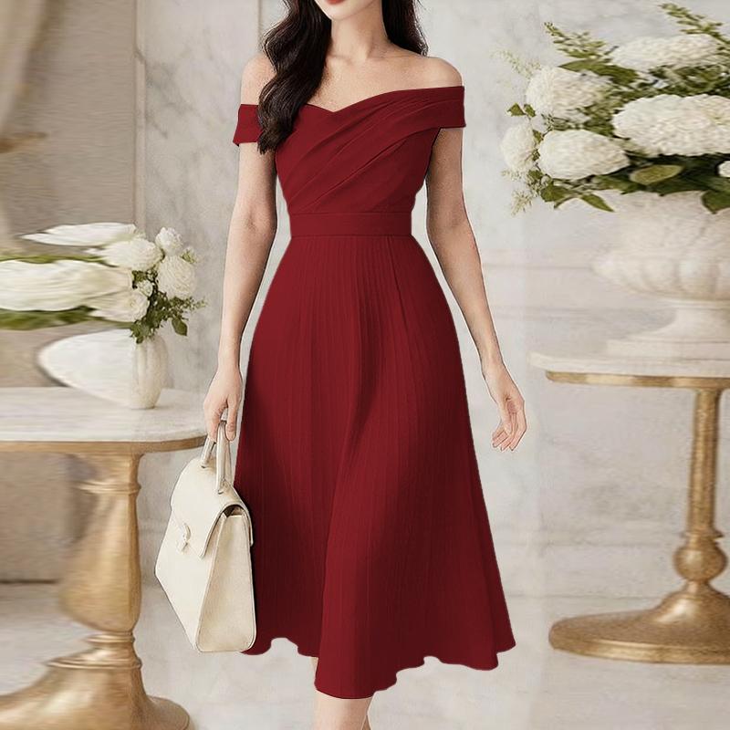 ZANZEA Women Elegant Off Shoulder Sleeveless Pleated Party Dress