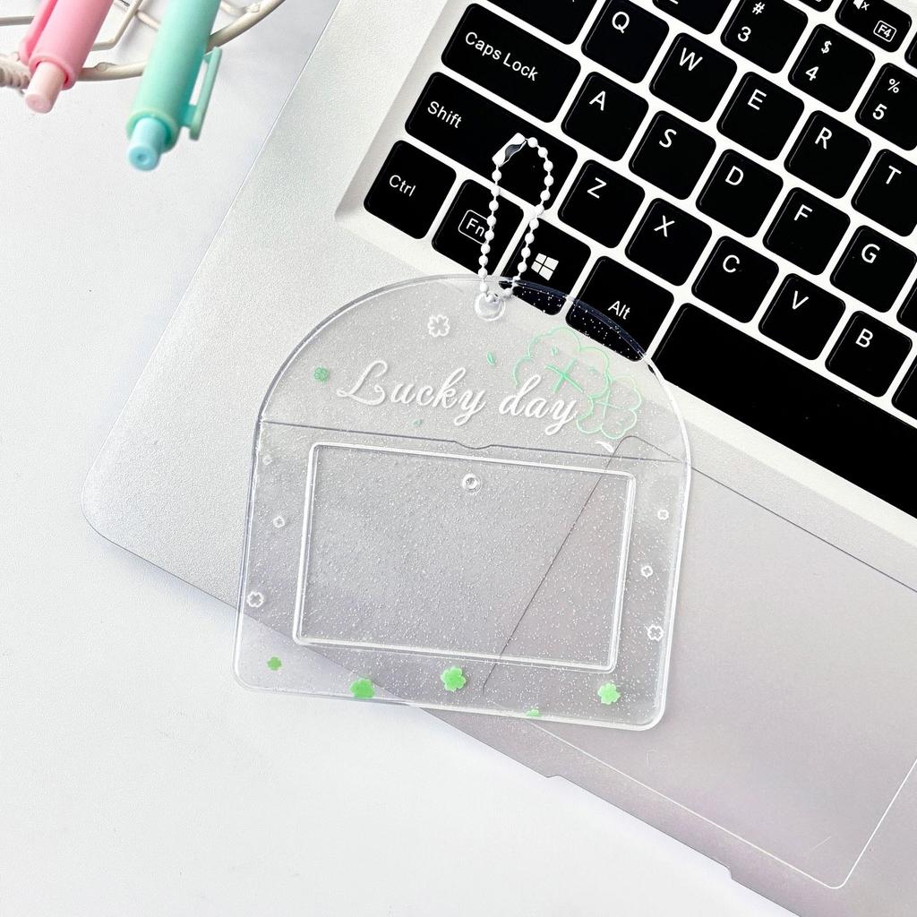 Transparent Sweet Horizontal Kpop Photocard Holder Retro Japanese Lucky Clover Cute Portable Keyrng Student ID Card Protector