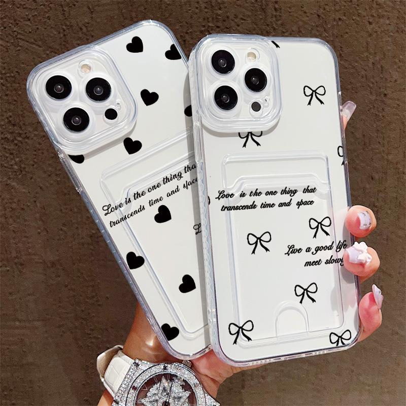 Card Slot Holder Silicone Wallet Pocket Case For iPhone 14 16 17 Xiaomi Redmi Note 13 Vivo V27E V27 Samsung S23 S24 S25 Ultra Cover Clear Phone Bumper