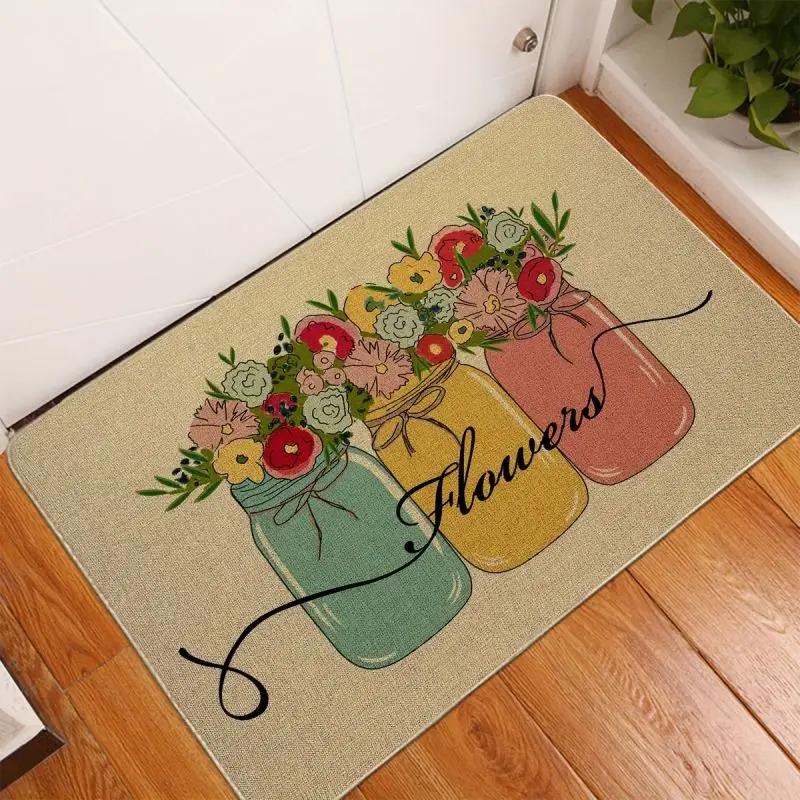 Blommiga Löv Välkommen Dörrmatta för Hem Entréer Dekor Halkfri Badrum Entré Golvmatta Köksmattor Tvättbar Dörrmatta