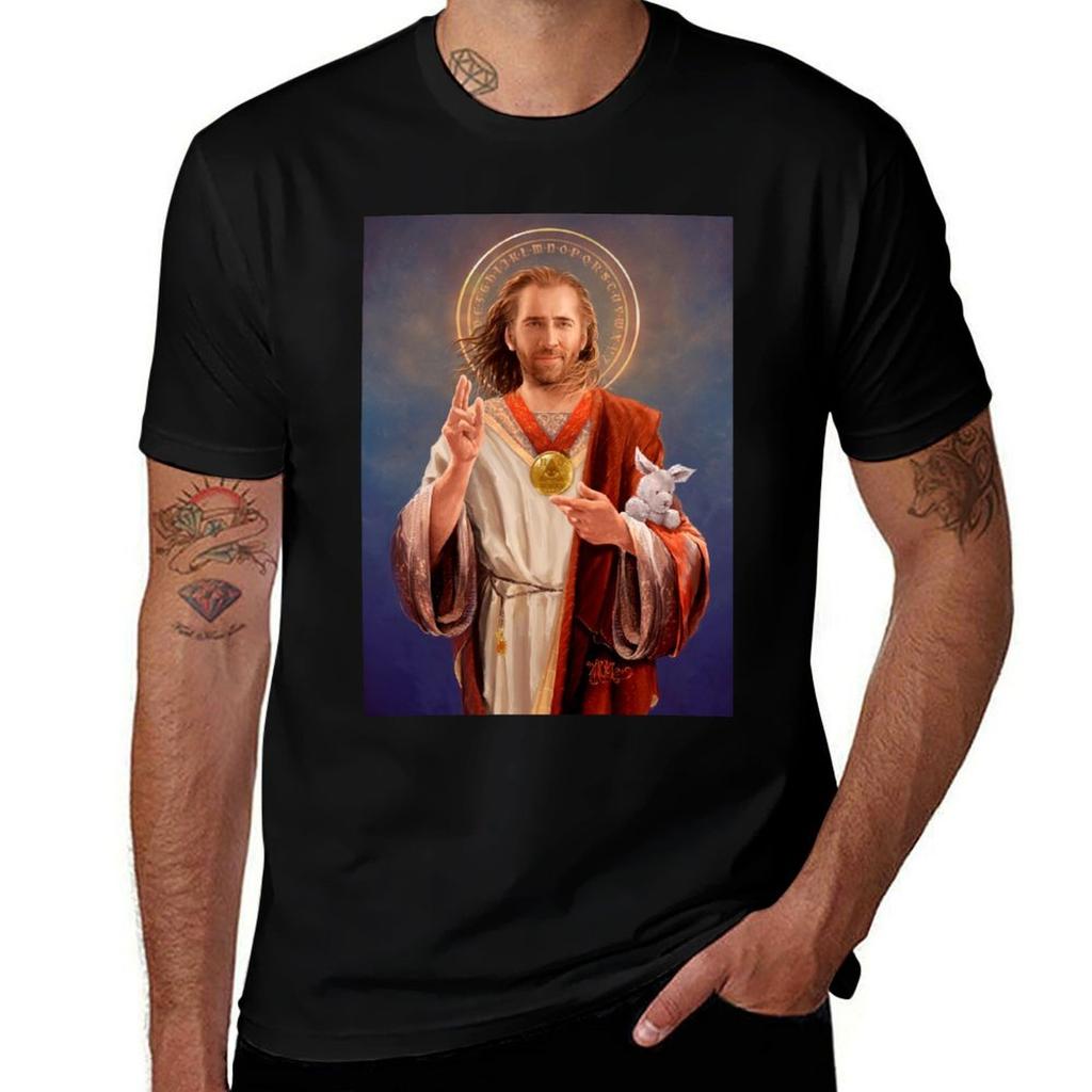 Nicolas Cage Saint Nicolas of Cage Nic Cage Original Religious Painting TShirt AntiPerspiration Workout Top