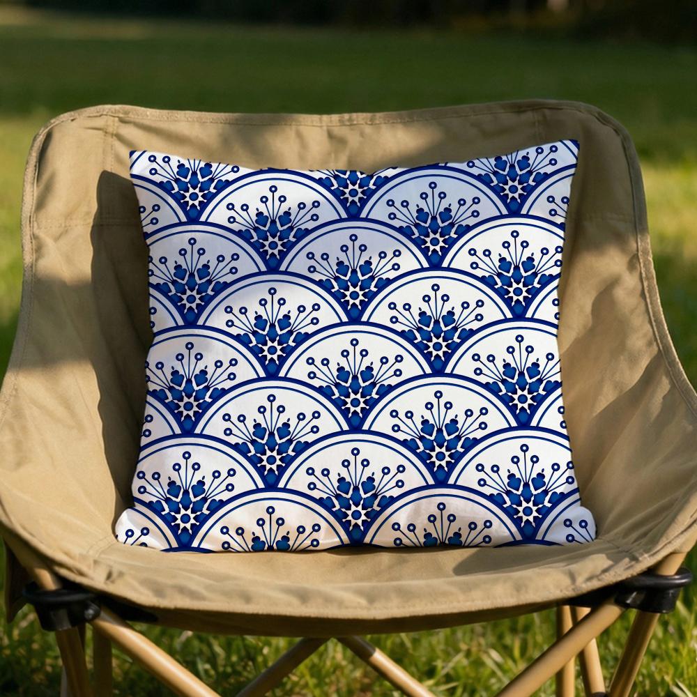 Traditional Blue and White Porcelain Cushion Cover Soft Reversible Durable Pillow Cover for Home Car Daily Comfort