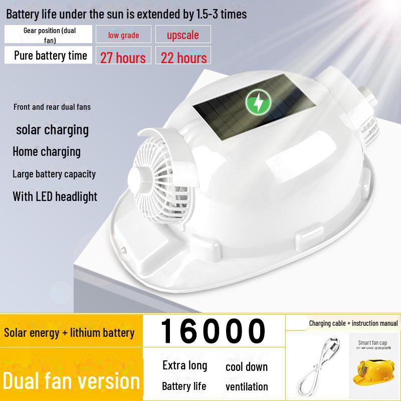 Outdoor Solar-Powered Cooling and Lighting Helmet for Summer Work Sites