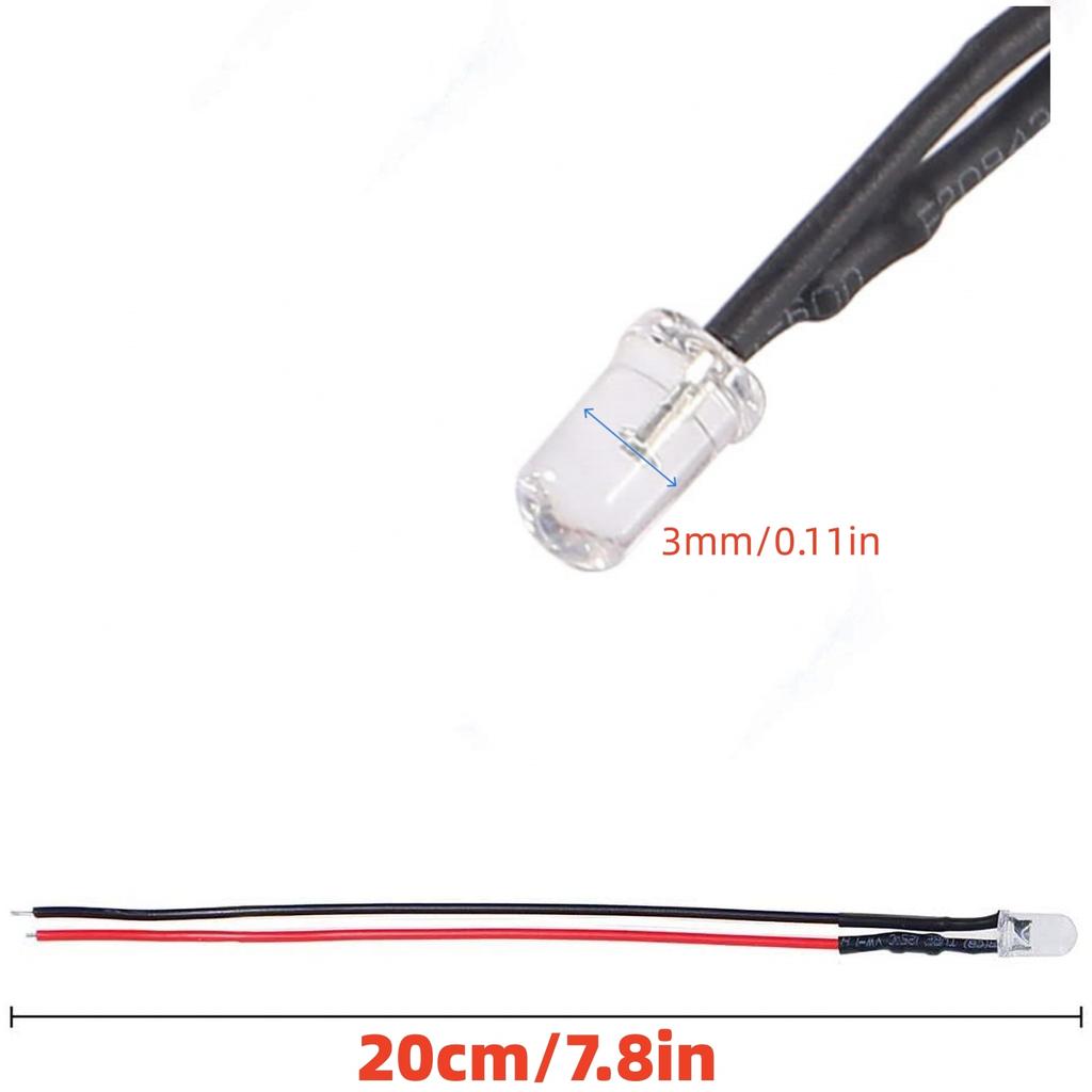 10/50Pcs 3mm Light Emitting Diodes LED Bead with Wire DC 5V-12V LED Light Decorative For RC Crawler Car Traxxas TRX4