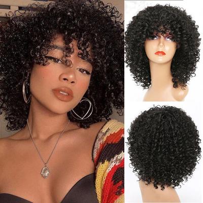 Black Short Curly African Curly Hair Wig Brown Gold Burgundy Fashion Women's Synthetic High Temperature Fiber Wigs